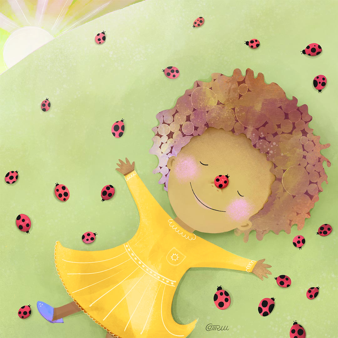 Little girl meets a unicorn snail